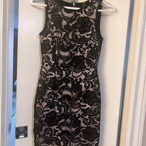 H&M Black and Cream Lace Midi Dress